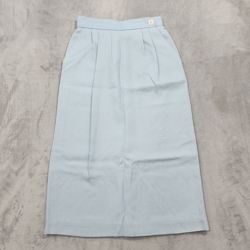 Vintage White Stag Skirt Womens XS Blue Trivera Silk‎ Blend Knee Length Pencil